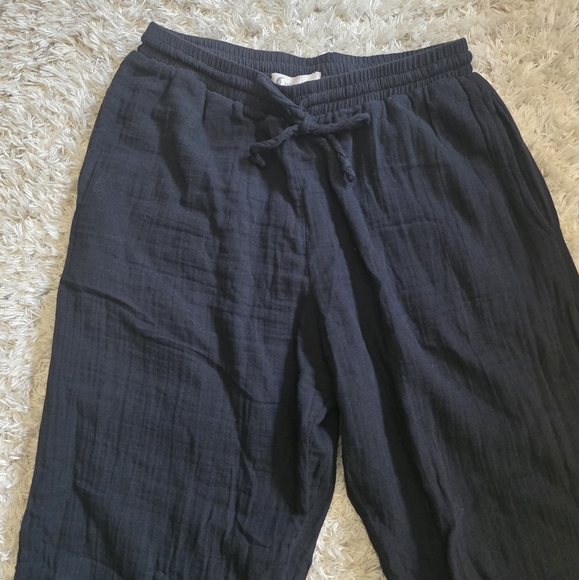 Lotus & Luna Black wide leg cotton drawstring pants with pockets - Picture 3 of 6